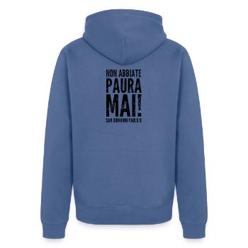 Haben Sie nie Angst N - Unisex Premium Bio Zip Hoodie - Taubenblau - Hinten - Nico (187cm)