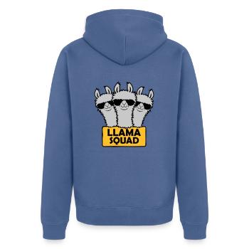 Llama Squad Team Design - Unisex Premium Organic Zip Hoodie - stone blue - Back - Nico (187cm)