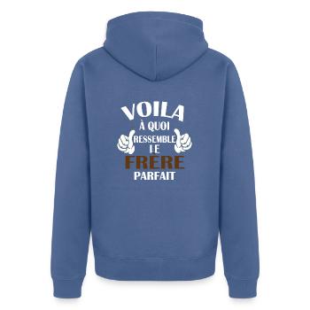 Voilà à quoi ressemble le frère parfait ! - Veste à capuche bio Premium Unisexe - bleu pigeon - Dos - Nico (187cm)