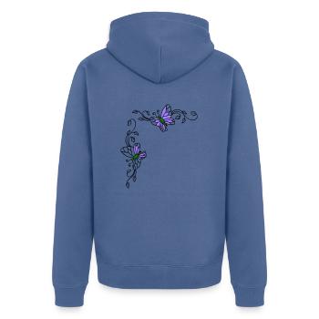 Papillons avec vrilles florales - Veste à capuche bio Premium Unisexe - bleu pigeon - Dos - Nico (187cm)