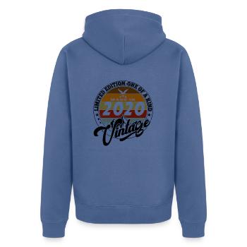 Elegant Vintage: 2020 Retro Geschenk 2020 2025 - Unisex Premium Bio Zip Hoodie - Taubenblau - Hinten - Nico (187cm)