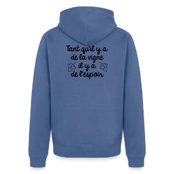 Tant qu'il y a de la vigne - Veste à capuche bio Premium Unisexe - bleu pigeon - Dos - Nico (187cm)