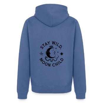 Bleib wild Mondkind - Astronomy Design - Unisex Premium Bio Zip Hoodie - Taubenblau - Hinten - Nico (187cm)