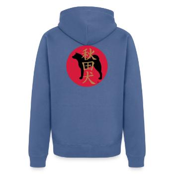 Akita Silhouette, Kanji und die aufgehende Sonne. Vektor - Unisex Premium Bio Zip Hoodie - Taubenblau - Hinten - Nico (187cm)