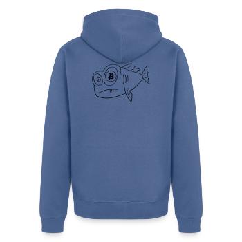 bitcoin fisch fisch mit bitcoin auge - Unisex Premium Bio Zip Hoodie - Taubenblau - Hinten - Nico (187cm)