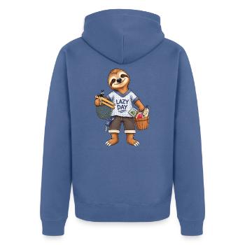 Faultier im Chillmodus Heute nicht! - Unisex Premium Bio Zip Hoodie - Taubenblau - Hinten - Nico (187cm)