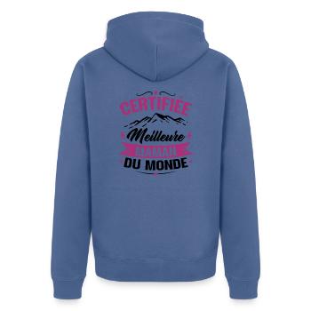 Certifiée meilleure maman du monde - Humour cadeau - Veste à capuche bio Premium Unisexe - bleu pigeon - Dos - Nico (187cm)
