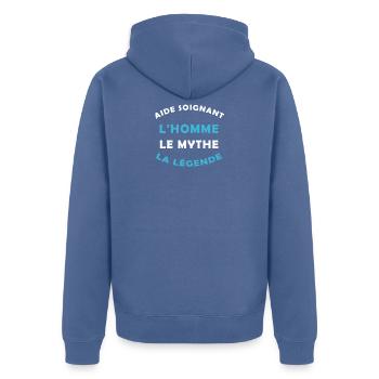 légende AIDE SOIGNANT - Veste à capuche bio Premium Unisexe - bleu pigeon - Dos - Nico (187cm)