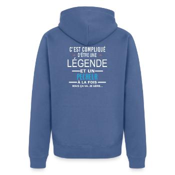 Légende Et PECHEUR - Veste à capuche bio Premium Unisexe - bleu pigeon - Dos - Nico (187cm)