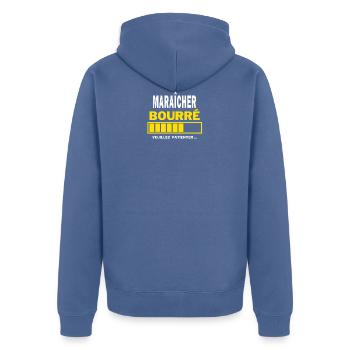 MARAÎCHER bourré HUMOUR - Veste à capuche bio Premium Unisexe - bleu pigeon - Dos - Nico (187cm)