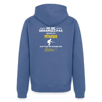 pétanque et bière humour alcool - Veste à capuche bio Premium Unisexe - bleu pigeon - Dos - Nico (187cm)