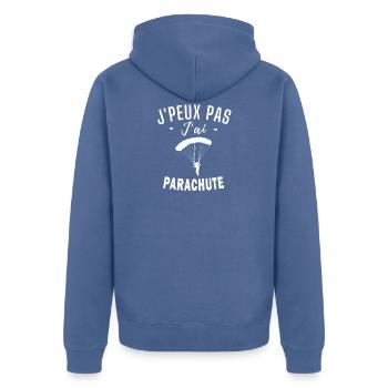 je peux pas j ai parachute humour parachute - Veste à capuche bio Premium Unisexe - bleu pigeon - Dos - Nico (187cm)