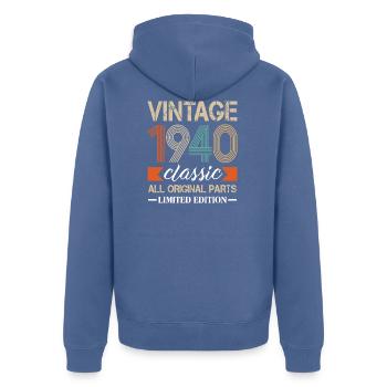 Naissance 1940 naissance anniversaire rétro - Veste à capuche bio Premium Unisexe - bleu pigeon - Dos - Nico (187cm)