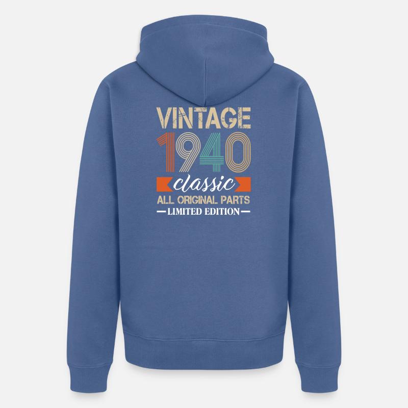 Naissance 1940 naissance anniversaire rétro - Veste à capuche bio Premium Unisexe - bleu pigeon
