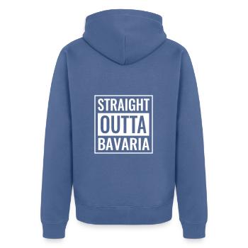 Bayern Bayer Bayerin Straight outta Bavaria - Unisex Premium Bio Zip Hoodie - Taubenblau - Hinten - Nico (187cm)