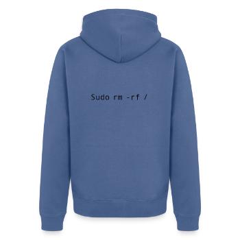 Linux Coding Sudo rm -rf / - Veste à capuche bio Premium Unisexe - bleu pigeon - Dos - Nico (187cm)