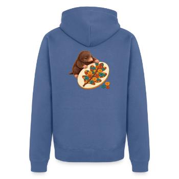 Maulwurf legt ein Knopfmosaik - Unisex Premium Bio Zip Hoodie - Taubenblau - Hinten - Nico (187cm)