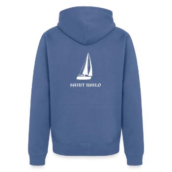 Saint Malo Sailboat - Unisex Premium Organic Zip Hoodie - stone blue - Back - Nico (187cm)