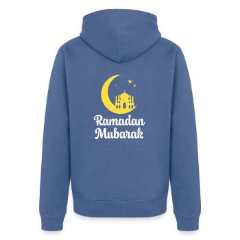 Ramadan Murbarak - Unisex Premium Bio Zip Hoodie - Taubenblau - Hinten - Nico (187cm)
