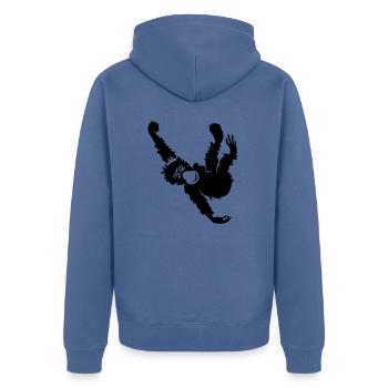 ape - Unisex Premium Bio Zip Hoodie - Taubenblau - Hinten - Nico (187cm)