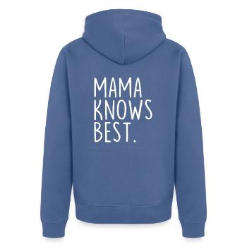 Mama weiß es am besten - Unisex Premium Bio Zip Hoodie - Taubenblau - Hinten - Nico (187cm)