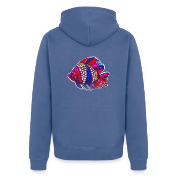 Bunter Fisch farbenfroh Geschenk - Unisex Premium Bio Zip Hoodie - Taubenblau - Hinten - Nico (187cm)