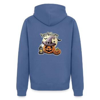 Citrouille d’Halloween, Joyeux Halloween - Veste à capuche bio Premium Unisexe - bleu pigeon - Dos - Nico (187cm)