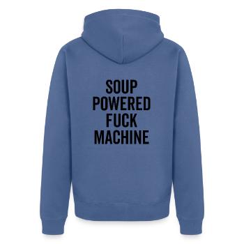 Machine à baiser alimentée par soupe - Veste à capuche bio Premium Unisexe - bleu pigeon - Dos - Nico (187cm)