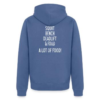 body building - Unisex Premium Organic Zip Hoodie - stone blue - Back - Nico (187cm)