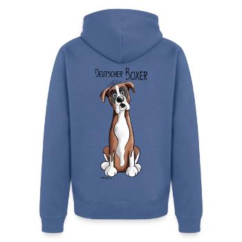 Happy Deutscher Boxer - Unisex Premium Bio Zip Hoodie - Taubenblau - Hinten - Nico (187cm)