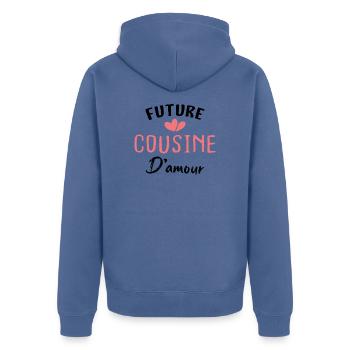 future cousine d'amour - Veste à capuche bio Premium Unisexe - bleu pigeon - Dos - Nico (187cm)