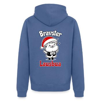 Bravster Lausbua - Unisex Premium Bio Zip Hoodie - Taubenblau - Hinten - Nico (187cm)