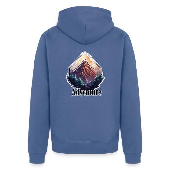 Aventure / Montagne / Pics / Randonnée / Tyrol - Veste à capuche bio Premium Unisexe - bleu pigeon - Dos - Nico (187cm)
