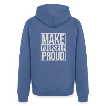 make yourself proud Zitat - Unisex Premium Bio Zip Hoodie - Taubenblau - Hinten - Nico (187cm)