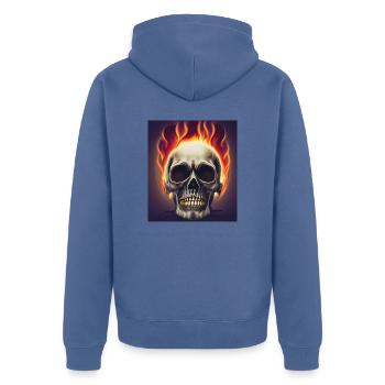 Skull fire - Unisex Premium Organic Zip Hoodie - stone blue - Back - Nico (187cm)