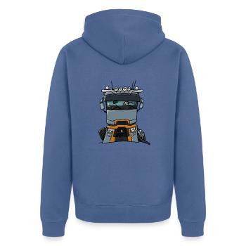 0813 R LKW - Unisex Premium Bio Zip Hoodie - Taubenblau - Hinten - Nico (187cm)