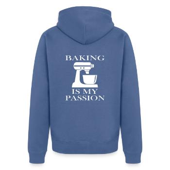 Backen Baking - Unisex Premium Bio Zip Hoodie - Taubenblau - Hinten - Nico (187cm)