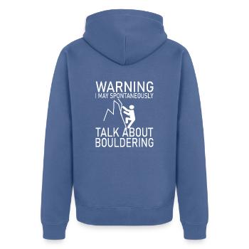 Bouldern Klettern Climbing - Unisex Premium Bio Zip Hoodie - Taubenblau - Hinten - Nico (187cm)
