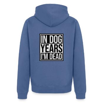 in dog years Dead - Unisex Premium Organic Zip Hoodie - stone blue - Back - Nico (187cm)