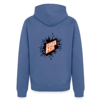 dump him Zitat Logo - Unisex Premium Bio Zip Hoodie - Taubenblau - Hinten - Nico (187cm)
