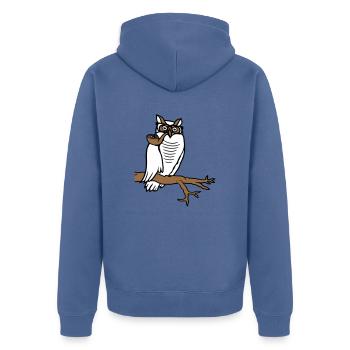Owl Pipe Smoking Old Grandpa Eagle Owl Branch Tree Forest - Unisex Premium Organic Zip Hoodie - stone blue - Back - Nico (187cm)