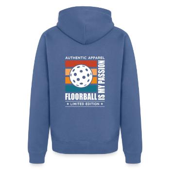 Floorball - Unisex Premium Bio Zip Hoodie - Taubenblau - Hinten - Nico (187cm)