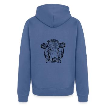 Kuh schwarz Kuhkopf Geschenk Bauern Landwirte - Unisex Premium Bio Zip Hoodie - Taubenblau - Hinten - Nico (187cm)