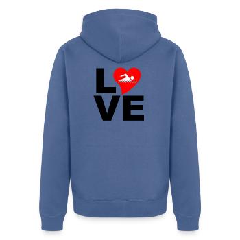 swimming love - Unisex Premium Organic Zip Hoodie - stone blue - Back - Nico (187cm)