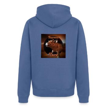 Taureau doré - Veste à capuche bio Premium Unisexe - bleu pigeon - Dos - Nico (187cm)