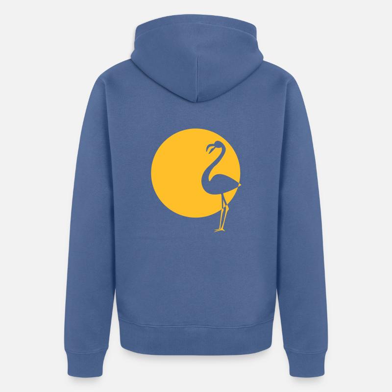 Flamand rose au coucher de soleil - Veste à capuche bio Premium Unisexe - bleu pigeon
