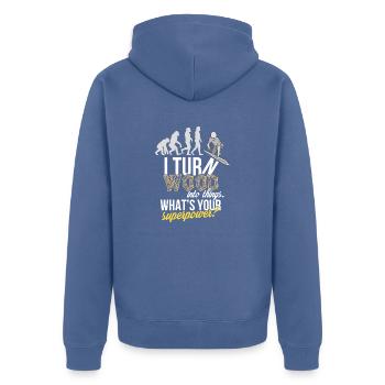 Woodworker - I turn wood into things. What's your - Unisex Premium Organic Zip Hoodie - stone blue - Back - Nico (187cm)