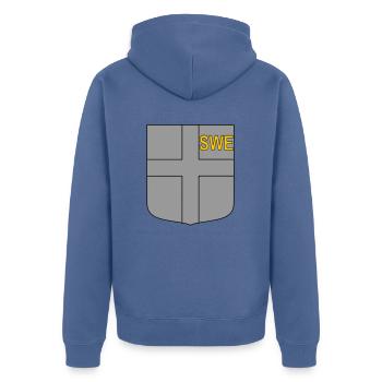 DEU Taktischer Schild - Unisex Premium Bio Zip Hoodie - Taubenblau - Hinten - Nico (187cm)
