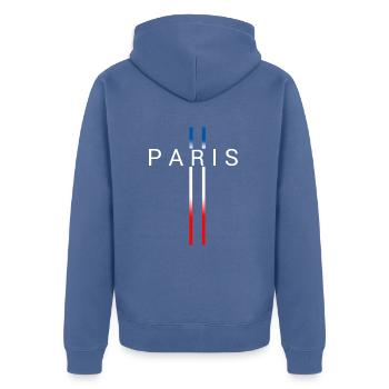 FRANKREICH - Unisex Premium Bio Zip Hoodie - Taubenblau - Hinten - Nico (187cm)