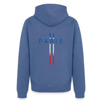 Paris - Unisex Premium Bio Zip Hoodie - Taubenblau - Hinten - Nico (187cm)
